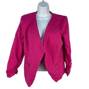 XOXO Womens Open Front Pink Blazer Size M Polka Dot Lining Cotton Spandex Blend